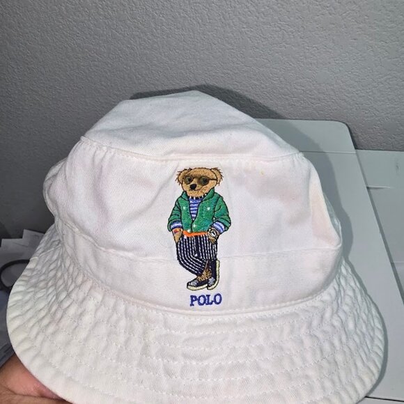 Polo Ralph Lauren Bucket Hat - Polo Bear - White /   Small-Medium - Picture 1 of 8